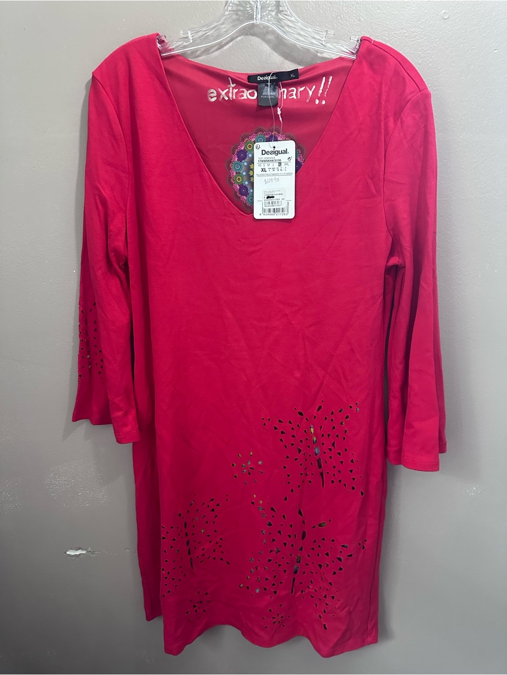Desigual Pink Long-Sleeve V-Neck Cutout Dress NWT XL
